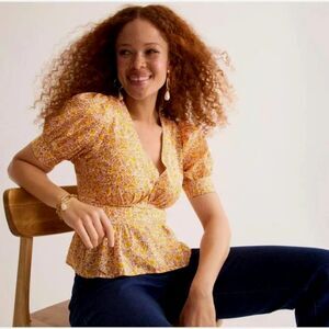 J.Crew Puff-Sleeve V-Neck Top NWT Scattered Blooms Floral Size 6 Poplin